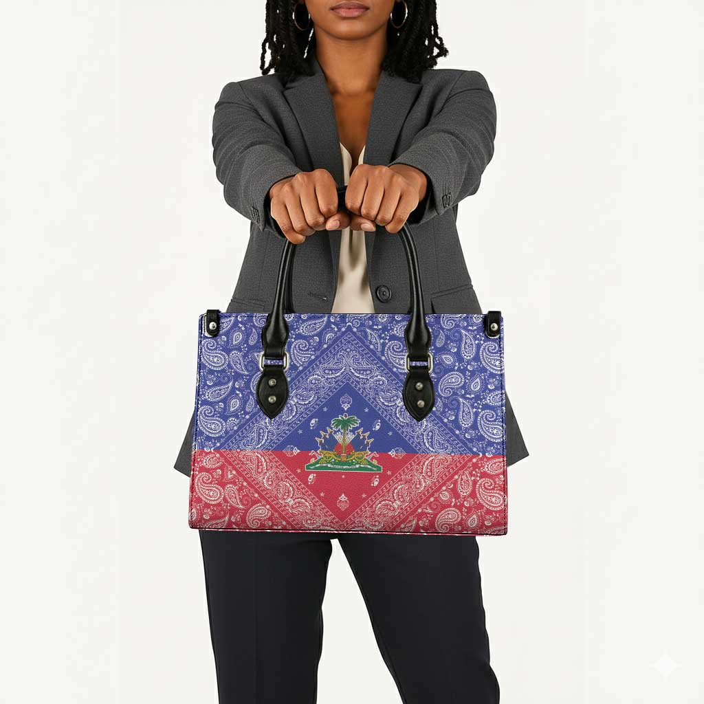 Afro Haiti Paisley Leather Bag Haitian Flag Bandana Style