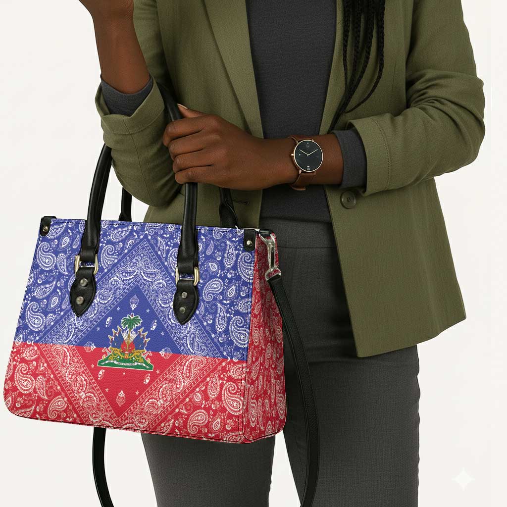 Afro Haiti Paisley Leather Bag Haitian Flag Bandana Style