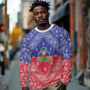 Afro Haiti Paisley Long Sleeve Shirt Haitian Flag Bandana Style - African Pride