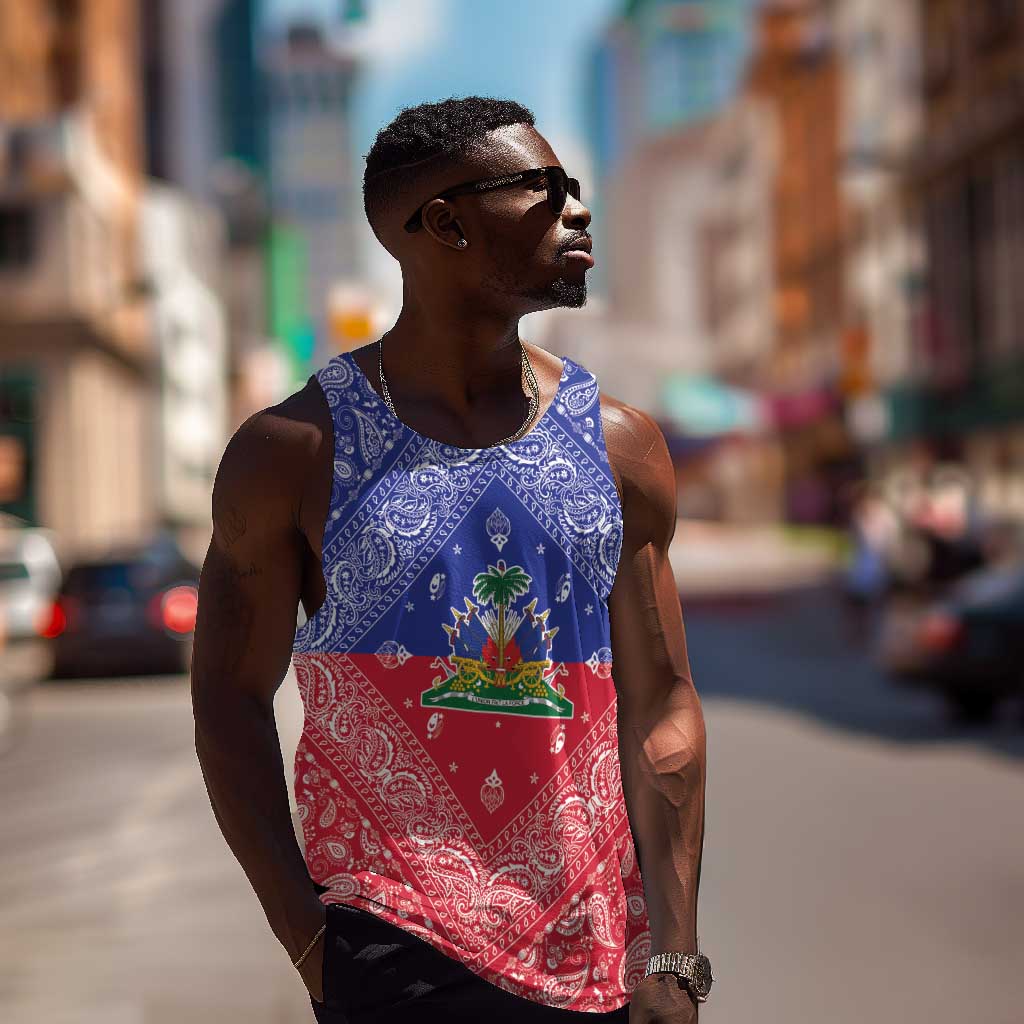 Afro Haiti Paisley Men Tank Top Haitian Flag Bandana Style - African Pride