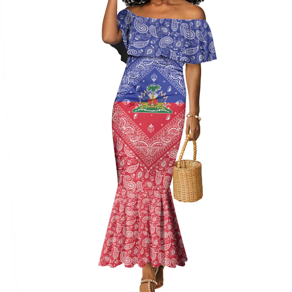 Afro Haiti Paisley Mermaid Dress Haitian Flag Bandana Style LT05