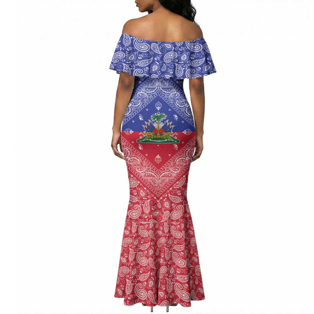 Afro Haiti Paisley Mermaid Dress Haitian Flag Bandana Style LT05