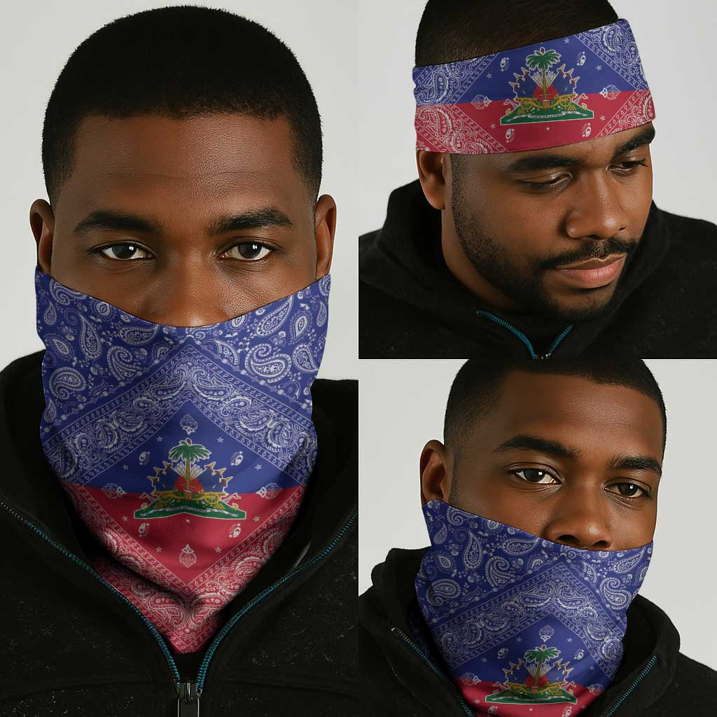 Afro Haiti Paisley Neck Gaiter Haitian Flag Bandana Style - African Pride