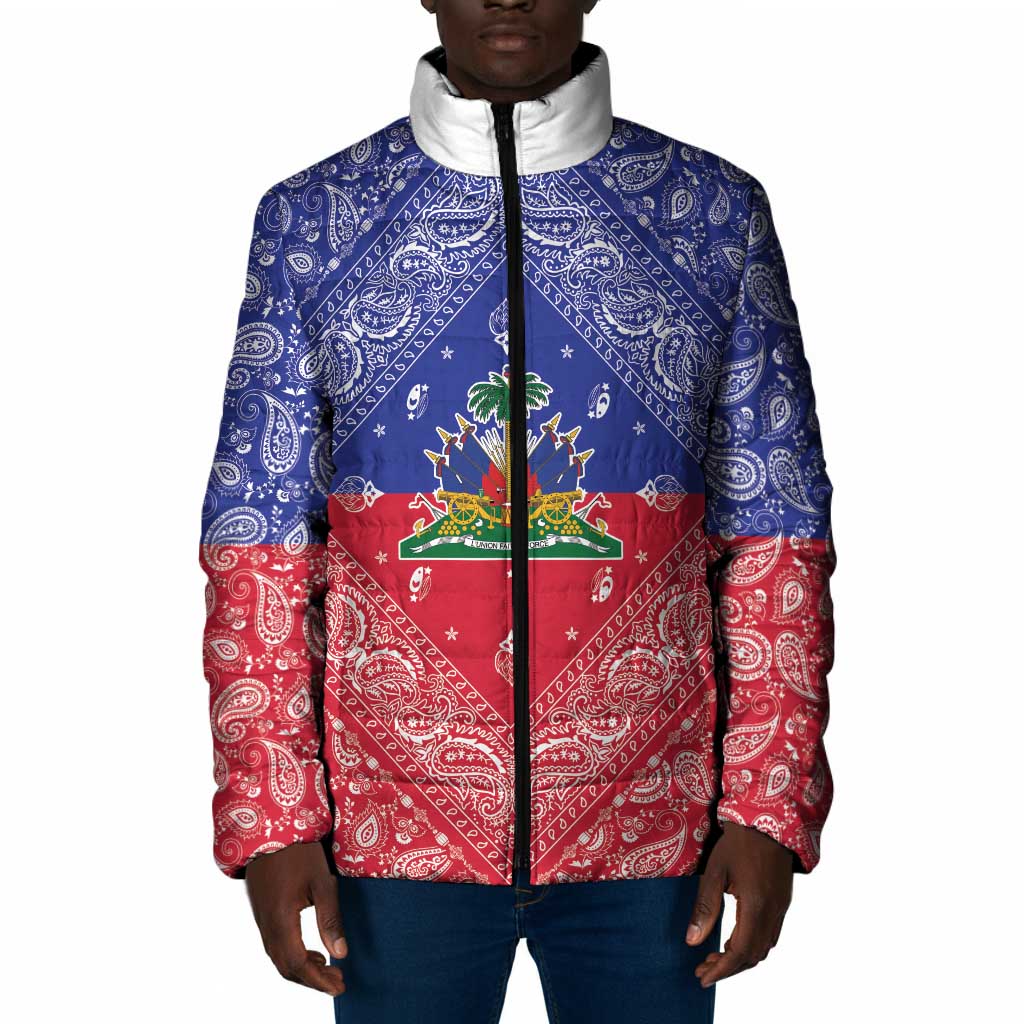 Afro Haiti Paisley Padded Jacket Haitian Flag Bandana Style