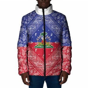 Afro Haiti Paisley Padded Jacket Haitian Flag Bandana Style