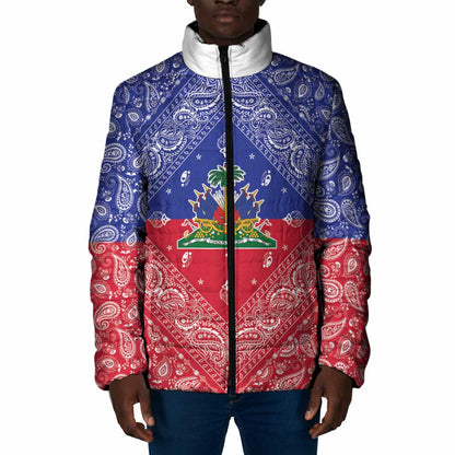 Afro Haiti Paisley Padded Jacket Haitian Flag Bandana Style
