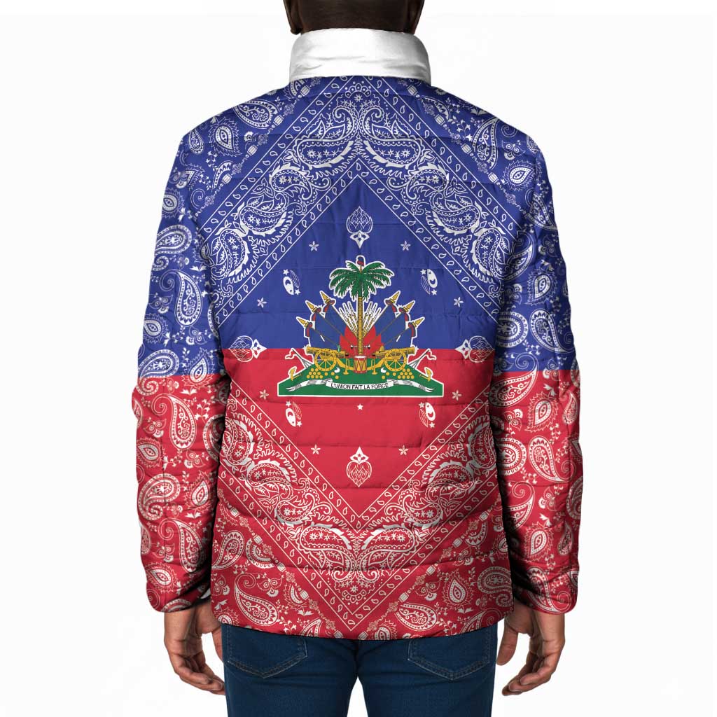 Afro Haiti Paisley Padded Jacket Haitian Flag Bandana Style