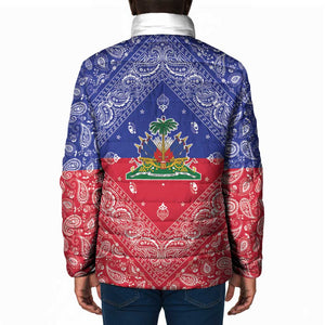 Afro Haiti Paisley Padded Jacket Haitian Flag Bandana Style