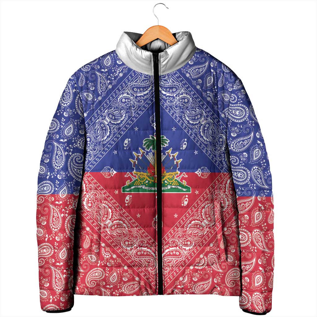 Afro Haiti Paisley Padded Jacket Haitian Flag Bandana Style