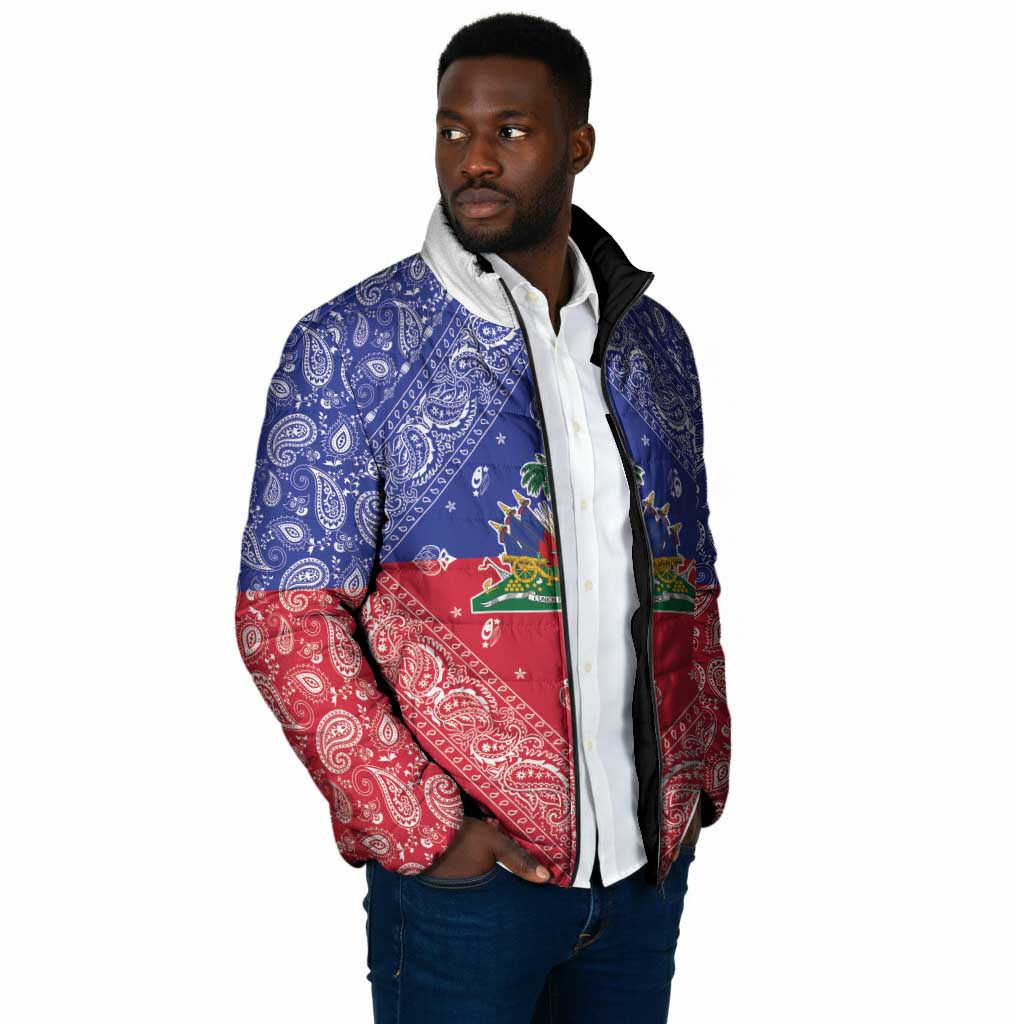 Afro Haiti Paisley Padded Jacket Haitian Flag Bandana Style