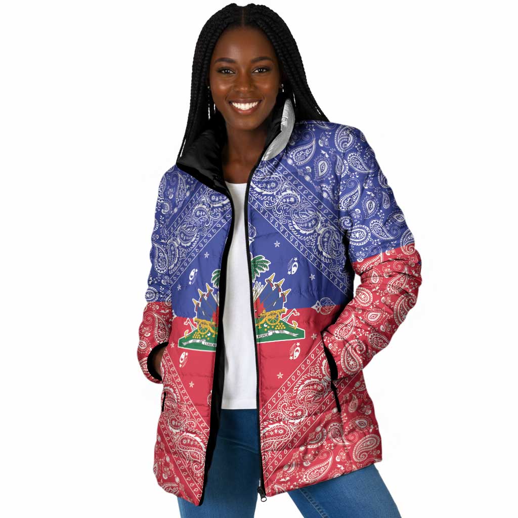 Afro Haiti Paisley Padded Jacket Haitian Flag Bandana Style