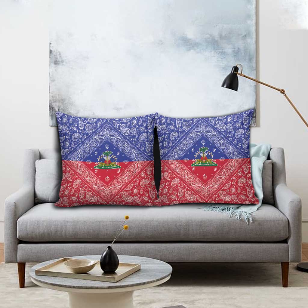 Afro Haiti Paisley Pillow Cover Haitian Flag Bandana Style