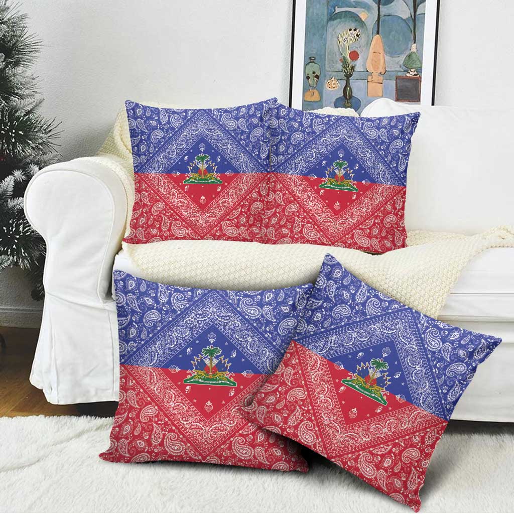 Afro Haiti Paisley Pillow Cover Haitian Flag Bandana Style