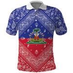 Afro Haiti Paisley Polo Shirt Haitian Flag Bandana Style LT05