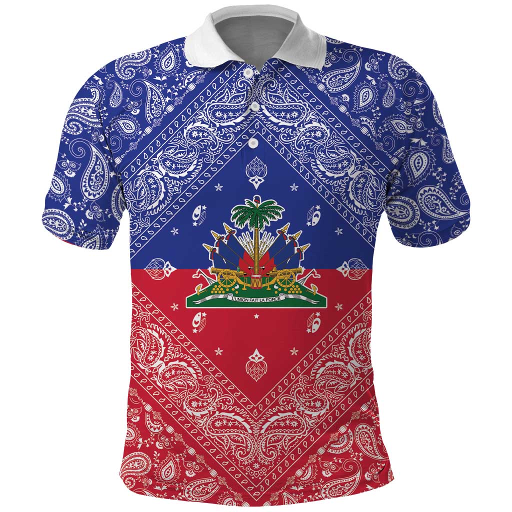 Afro Haiti Paisley Polo Shirt Haitian Flag Bandana Style LT05