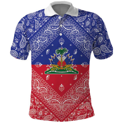 Afro Haiti Paisley Polo Shirt Haitian Flag Bandana Style LT05