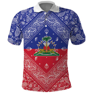 Afro Haiti Paisley Polo Shirt Haitian Flag Bandana Style LT05