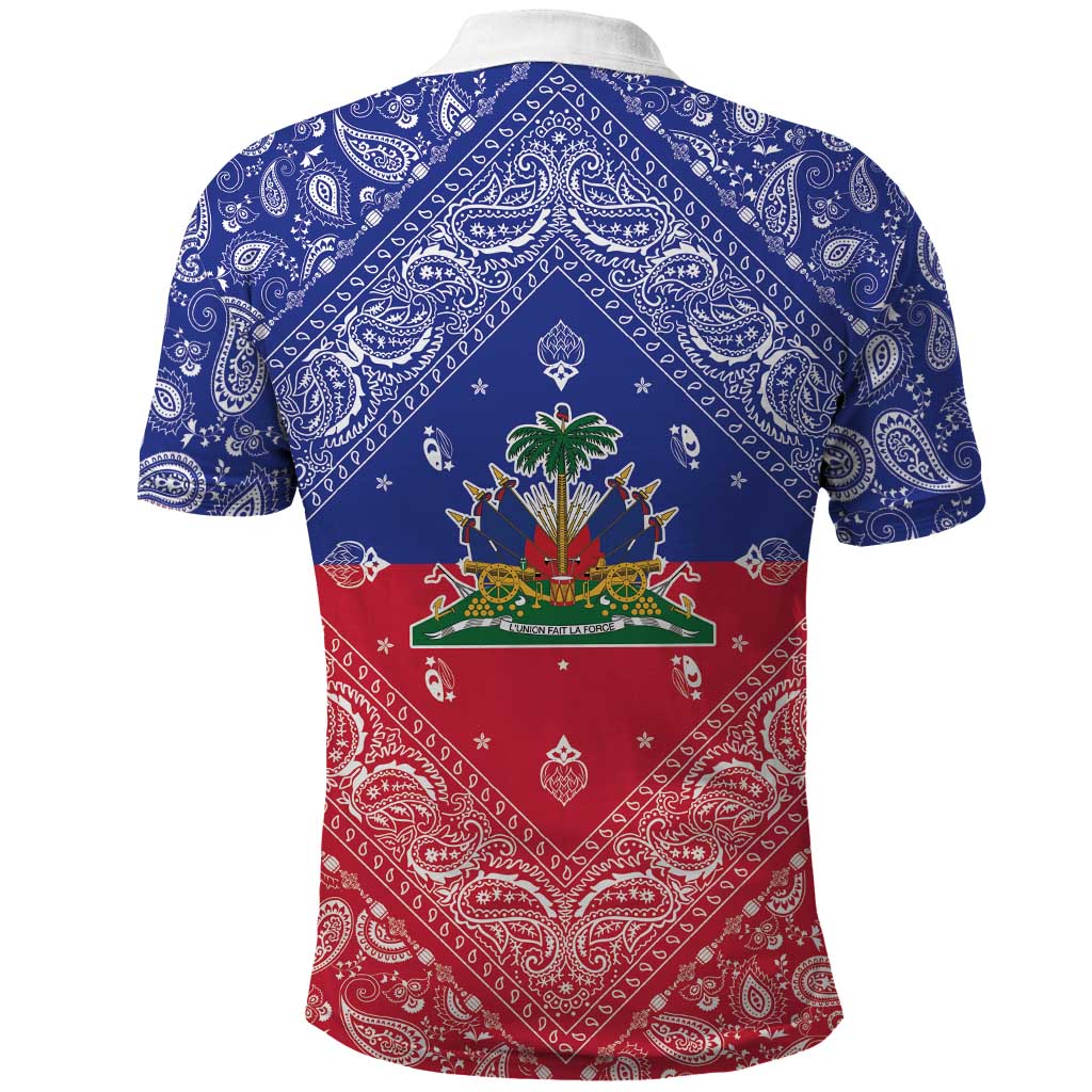 Afro Haiti Paisley Polo Shirt Haitian Flag Bandana Style LT05