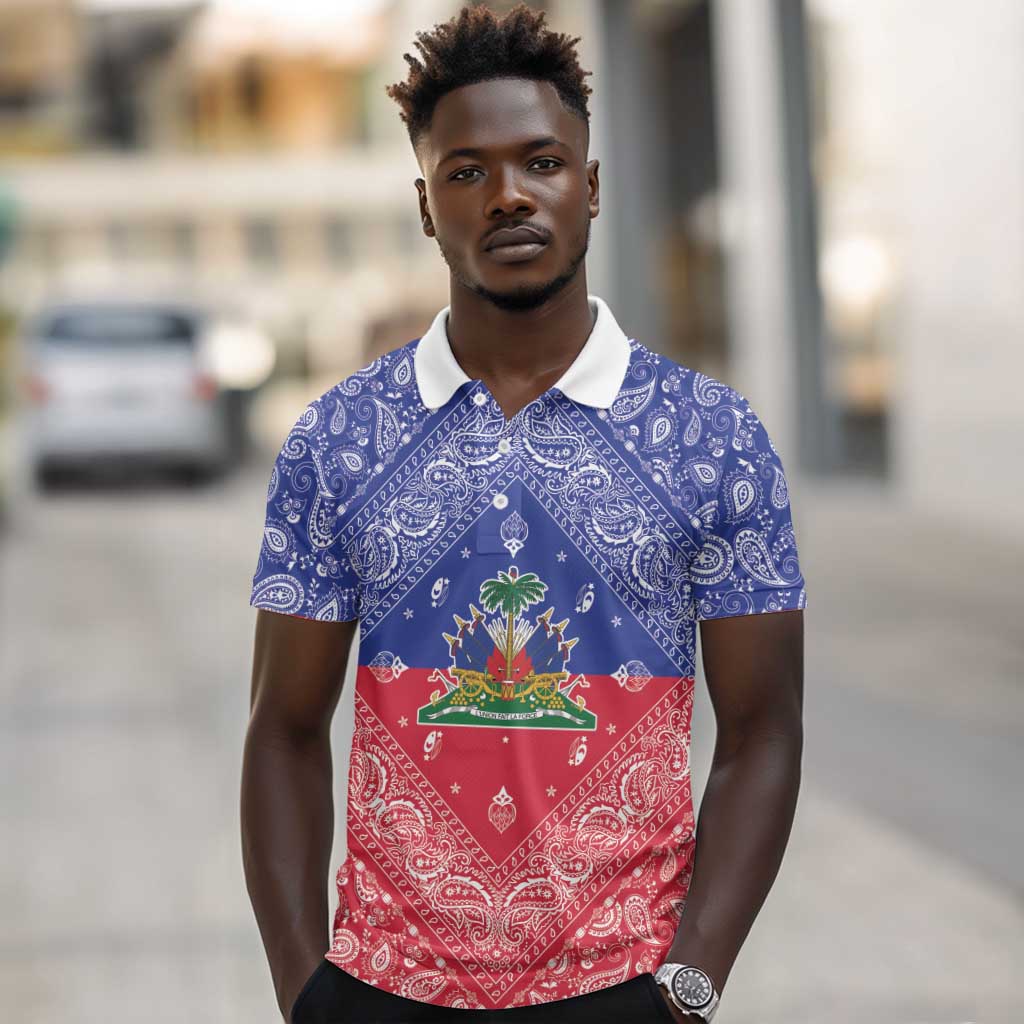Afro Haiti Paisley Polo Shirt Haitian Flag Bandana Style LT05