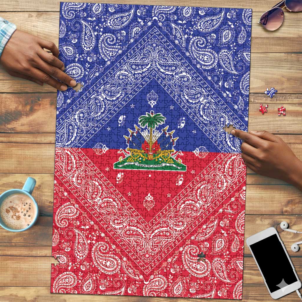 Afro Haiti Paisley Puzzle Haitian Flag Bandana Style