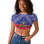 Afro Haiti Paisley Raglan Cropped T shirt Haitian Flag Bandana Style LT05