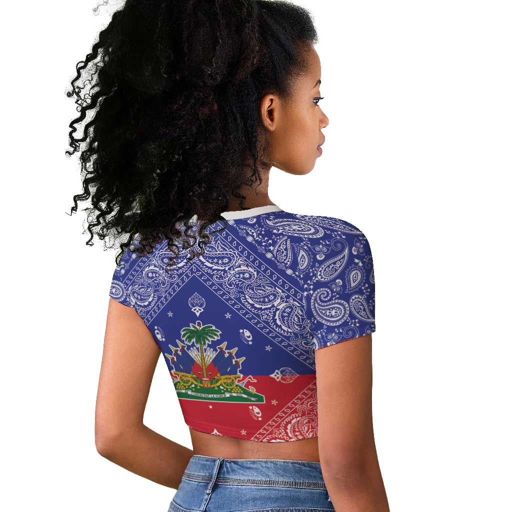 Afro Haiti Paisley Raglan Cropped T shirt Haitian Flag Bandana Style LT05