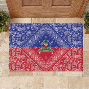 Afro Haiti Paisley Rubber Doormat Haitian Flag Bandana Style - African Pride