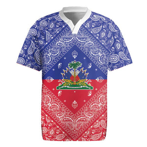 Afro Haiti Paisley Rugby Jersey Haitian Flag Bandana Style LT05