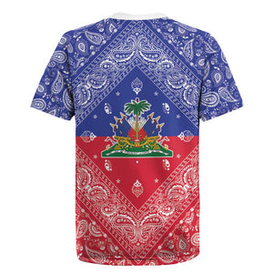 Afro Haiti Paisley Rugby Jersey Haitian Flag Bandana Style LT05
