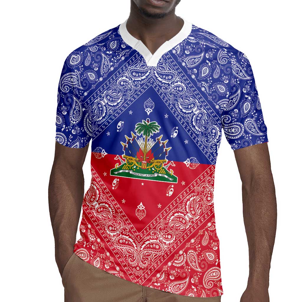 Afro Haiti Paisley Rugby Jersey Haitian Flag Bandana Style LT05