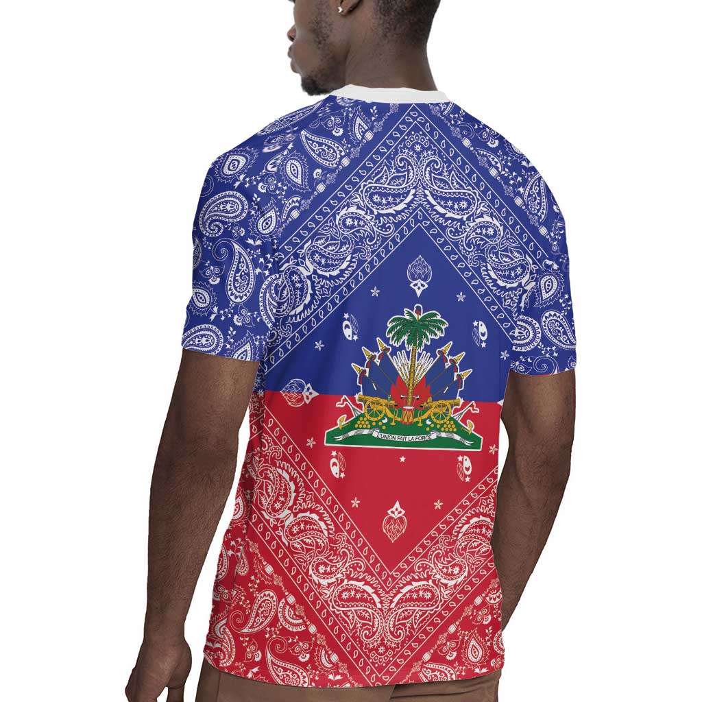 Afro Haiti Paisley Rugby Jersey Haitian Flag Bandana Style LT05