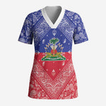Afro Haiti Paisley Scrub Top Haitian Flag Bandana Style - African Pride