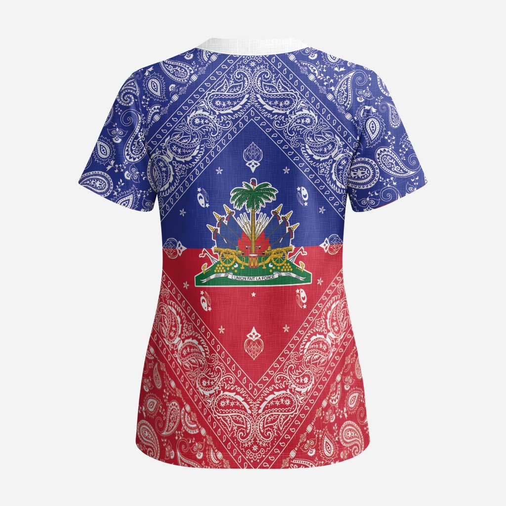Afro Haiti Paisley Scrub Top Haitian Flag Bandana Style - African Pride