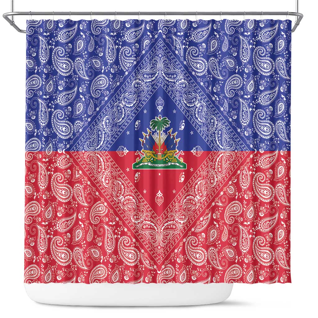 Afro Haiti Paisley Shower Curtain Haitian Flag Bandana Style - African Pride