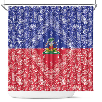 Afro Haiti Paisley Shower Curtain Haitian Flag Bandana Style - African Pride
