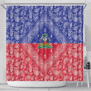 Afro Haiti Paisley Shower Curtain Haitian Flag Bandana Style - African Pride