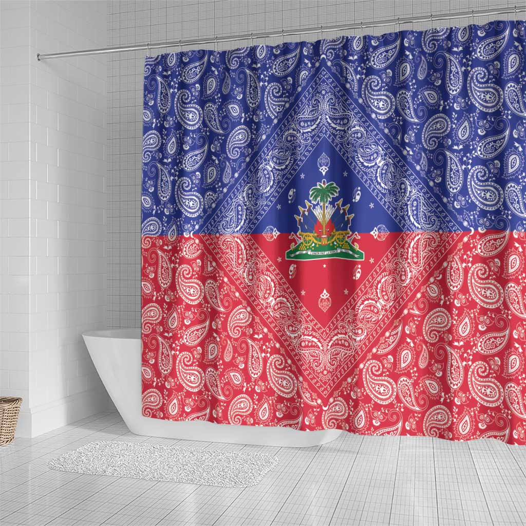 Afro Haiti Paisley Shower Curtain Haitian Flag Bandana Style - African Pride