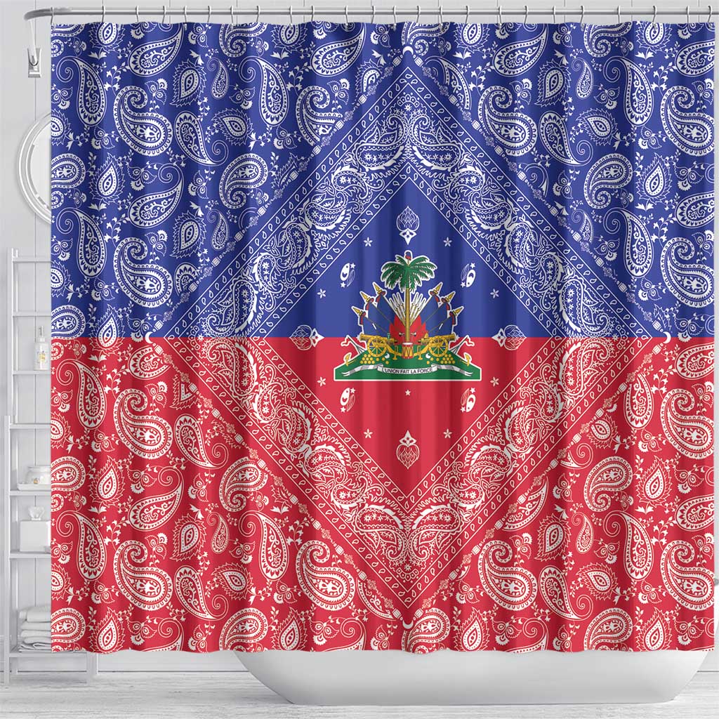 Afro Haiti Paisley Shower Curtain Haitian Flag Bandana Style - African Pride