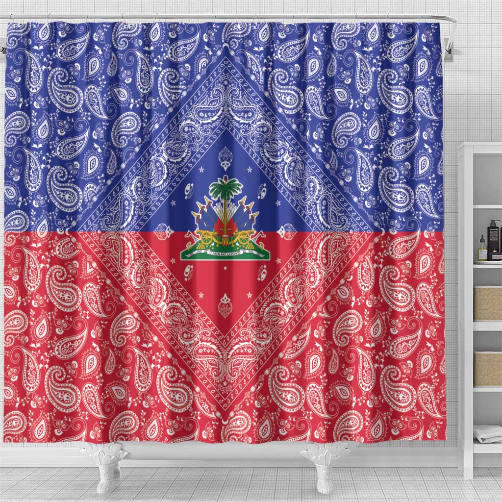 Afro Haiti Paisley Shower Curtain Haitian Flag Bandana Style - African Pride