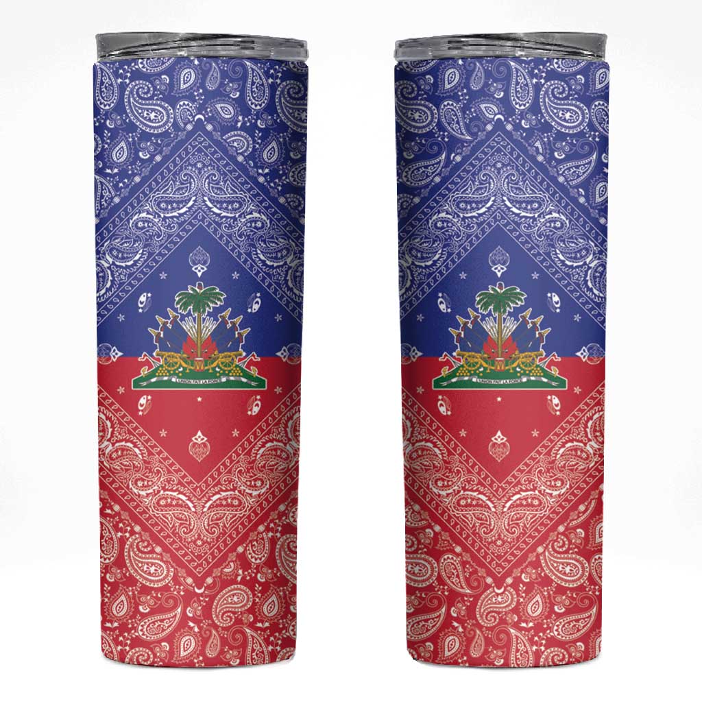 Afro Haiti Paisley Skinny Tumbler Haitian Flag Bandana Style - African Pride