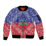 Afro Haiti Paisley Sleeve Zip Bomber Jacket Haitian Flag Bandana Style - African Pride