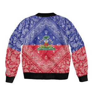 Afro Haiti Paisley Sleeve Zip Bomber Jacket Haitian Flag Bandana Style - African Pride