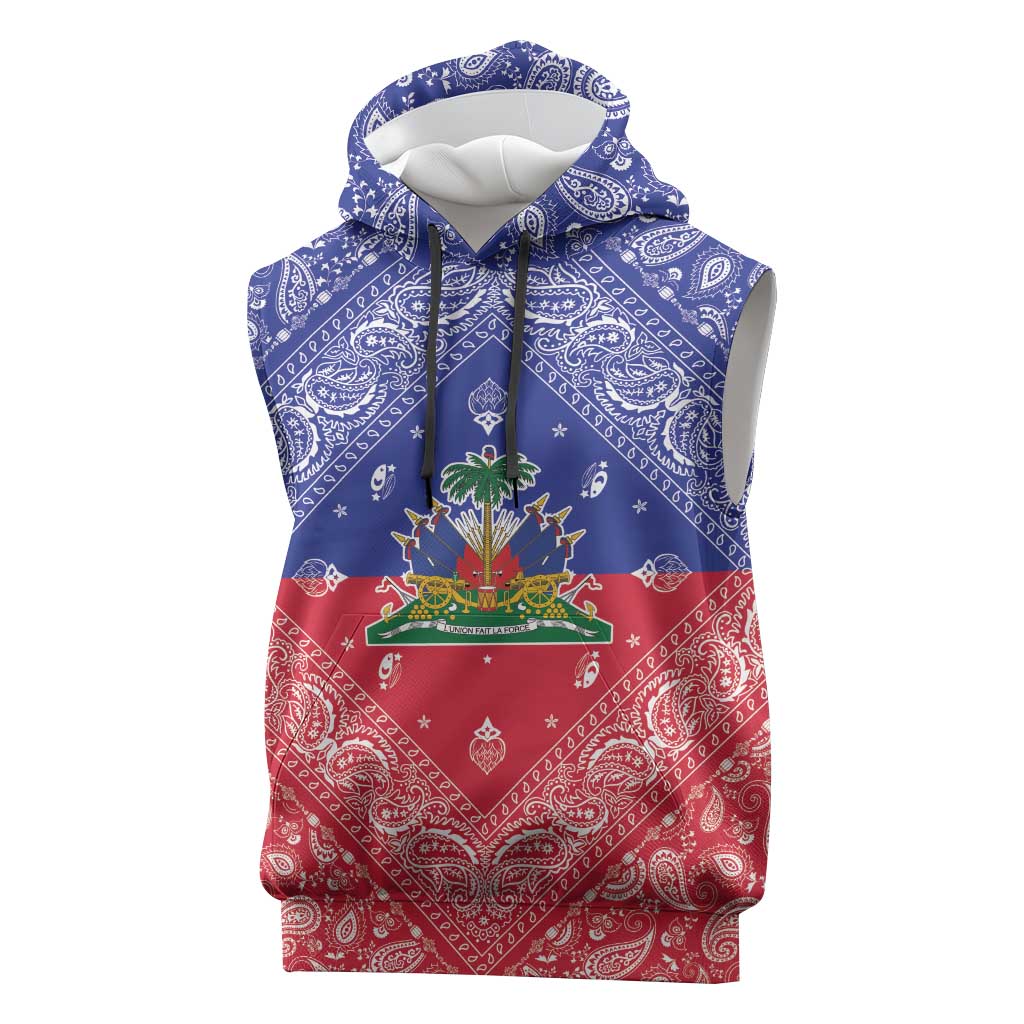 Afro Haiti Paisley Sleeveless Hoodie Haitian Flag Bandana Style - African Pride