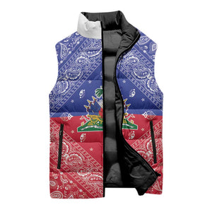 Afro Haiti Paisley Sleeveless Puffer Jacket Haitian Flag Bandana Style