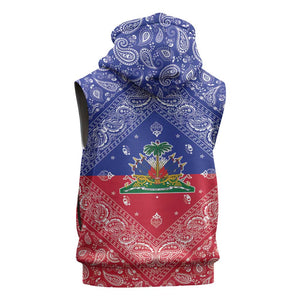 Afro Haiti Paisley Sleeveless Zip Hoodie Haitian Flag Bandana Style - African Pride