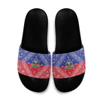Afro Haiti Paisley Slide Sandals Haitian Flag Bandana Style