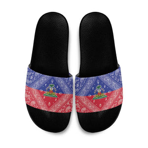 Afro Haiti Paisley Slide Sandals Haitian Flag Bandana Style