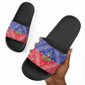 Afro Haiti Paisley Slide Sandals Haitian Flag Bandana Style