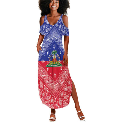 Afro Haiti Paisley Summer Maxi Dress Haitian Flag Bandana Style LT05