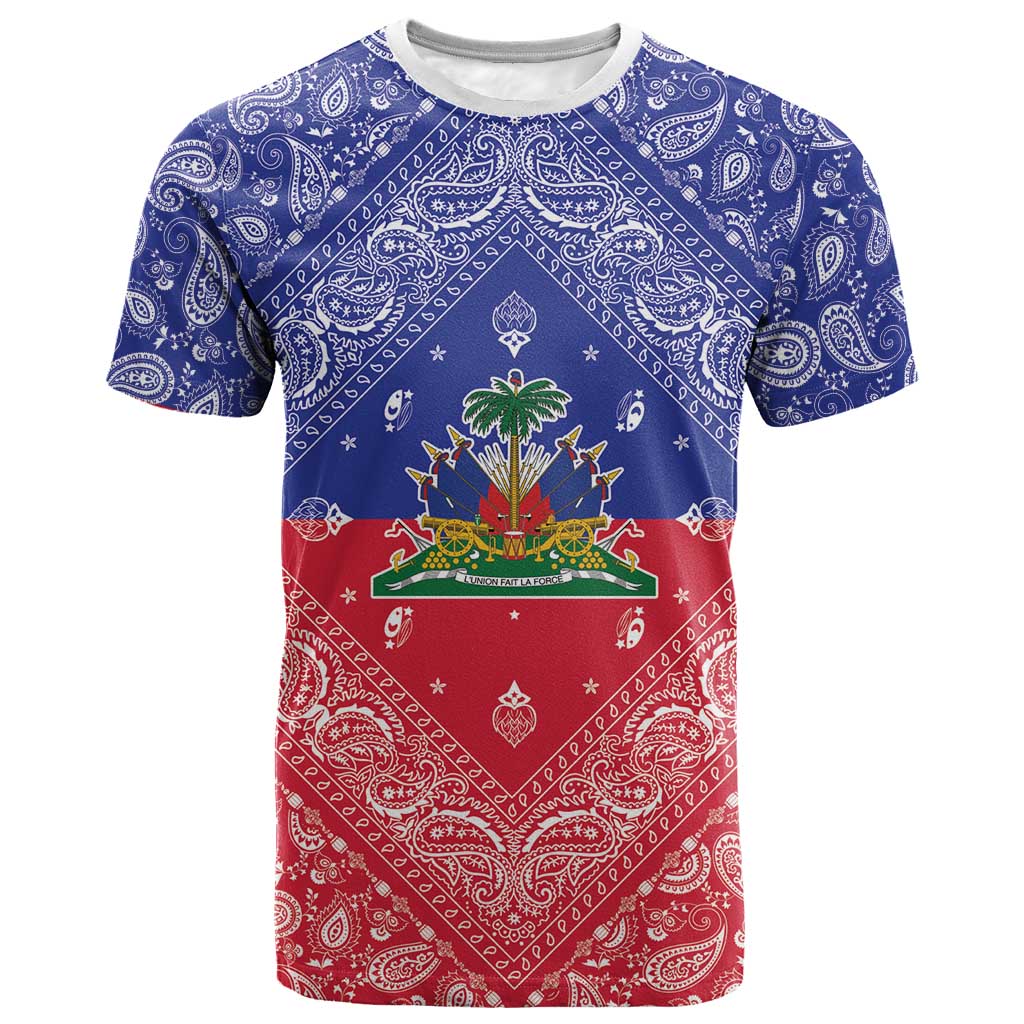 Afro Haiti Paisley T shirt Haitian Flag Bandana Style LT05